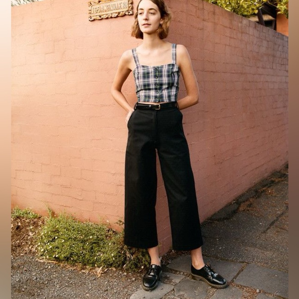 Caves Collect Lucie Crop Wide Leg High Waisted Pants - Black